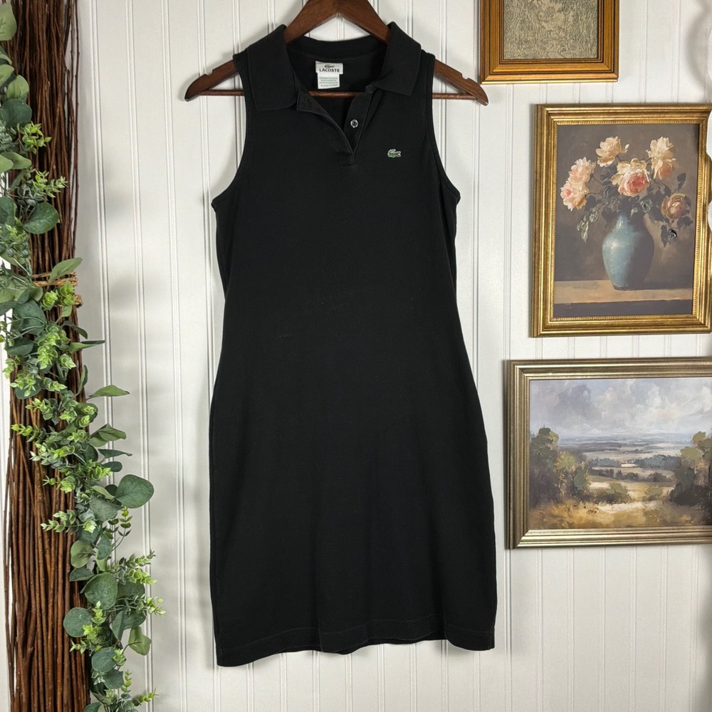 Lacoste Polo Dress Womens Size 38 Black Good Sleeveless Mini Pique